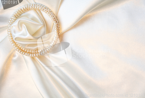 Image of Smooth elegant white silk with pearls as wedding background