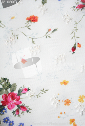 Image of Textile surface with flowers embroidery 