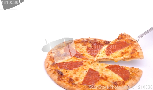 Image of Serving pepperoni pizza