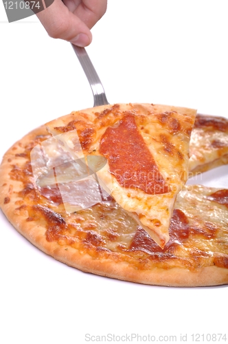 Image of Serving pepperoni pizza