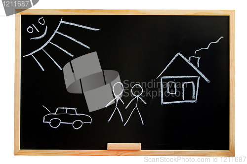 Image of blackboard with house drawing