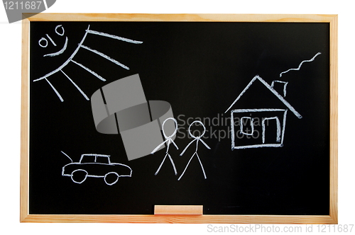 Image of blackboard with house drawing