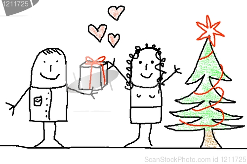 Image of young couple with xmas tree