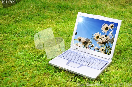 Image of flowers and laptop