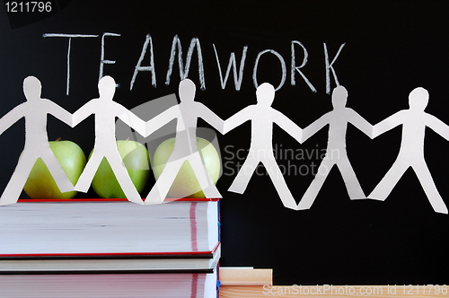 Image of teamwork and chalkboard