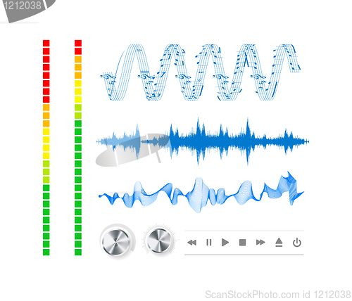 Image of Notes, buttons and sound waves.