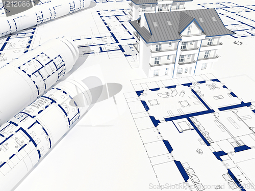 Image of blue print and house