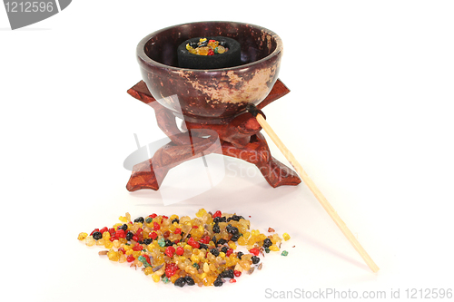 Image of colorful frankincense with incense censer