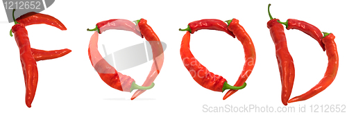 Image of FOOD text composed of chili peppers