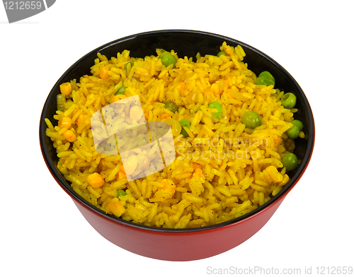 Image of Bowl of rice with peas and corn