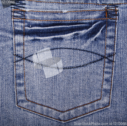 Image of Blue jeans fabric with pocket 