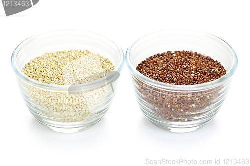 Image of Red and white quinoa grain in bowls