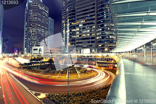 Image of Modern Urban City with Freeway Traffic at Night, hong kong 