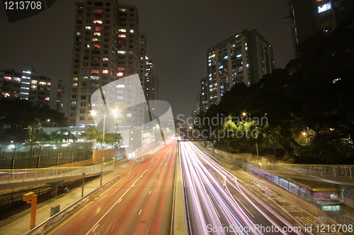 Image of Modern Urban City with Freeway Traffic at Night, hong kong 