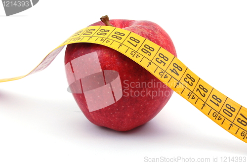 Image of Apple and measuring tape on white