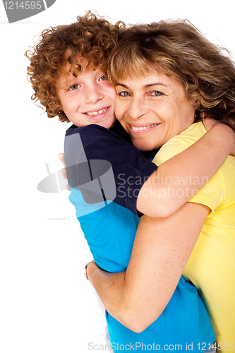 Image of Grandmother and grandson hugging each other