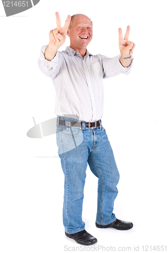 Image of Portrait of old man showing victory sign