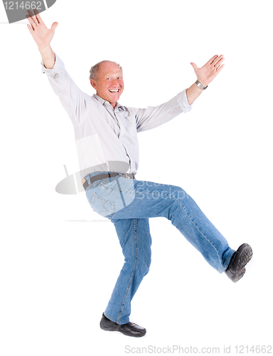 Image of Expressive old man, enjoying by himself