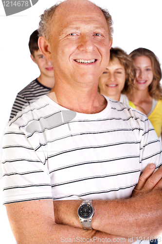 Image of Happy family, old man in focus