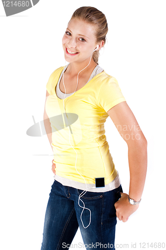 Image of Caucasian teen listening to music