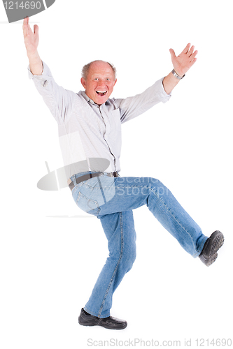 Image of Cheerful old man having a great time