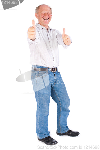Image of Portrait of old man showing thumbs up