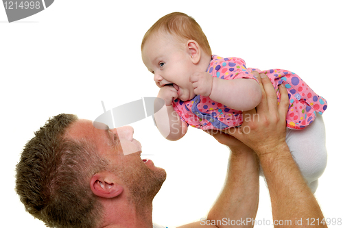 Image of Father and baby are playing