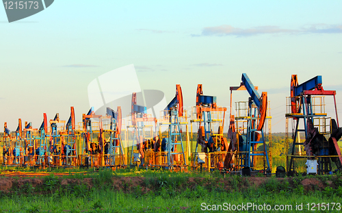 Image of working oil pumps in row