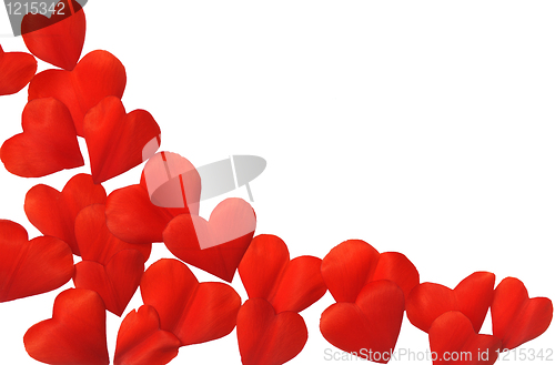 Image of Petals in heart shape over white background - frame. Clipping path included.