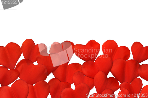 Image of Petals in heart shape over white background - frame. Clipping path included.