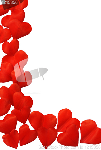 Image of Petals in heart shape over white background - frame. Clipping path included.