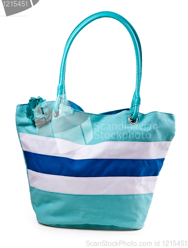 Image of turquoise striped beach bag