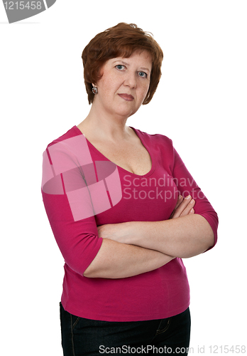 Image of portrait of an elderly lady in red dress