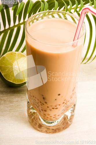 Image of Pearl milk drink on white. Bubble tea