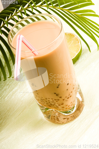 Image of Pearl milk drink on white. Bubble tea