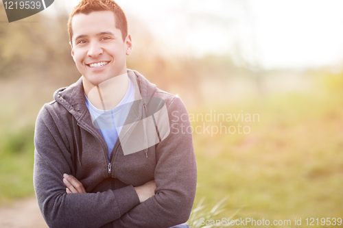 Image of Mixed race man smiling