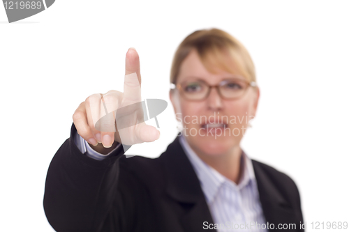 Image of Businesswoman Reaching Out with Finger