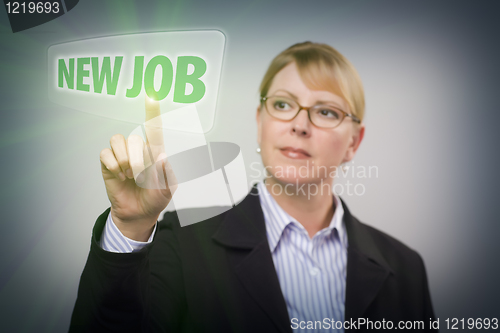 Image of Woman Pushing New Job Button on Interactive Touch Screen