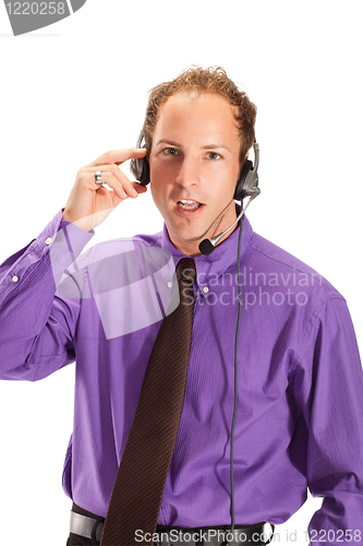 Image of businessman working in a call center