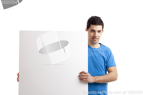 Image of Man holding a blank billboard