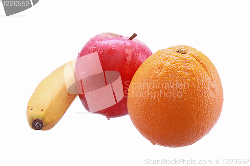 Image of Apple, orange and banana isolated on white background.