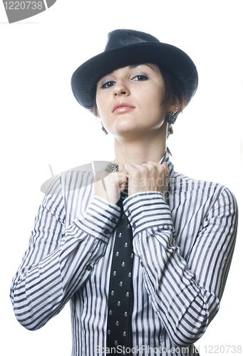 Image of Woman with tie and hat