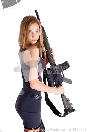 Image of Woman with gun on white