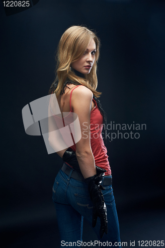 Image of The beautiful girl with black gloves