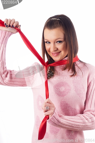 Image of Woman with red tape