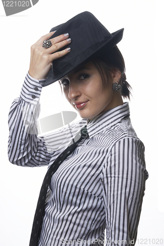 Image of Woman with tie and hat