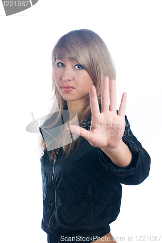 Image of Girl with stop gesture