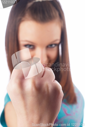 Image of Woman showing fists