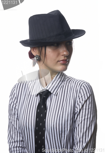 Image of Woman with tie and hat