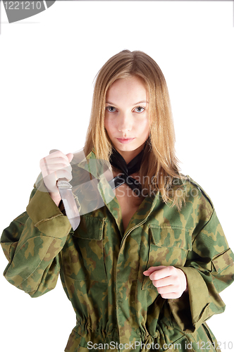 Image of Woman with knife on white